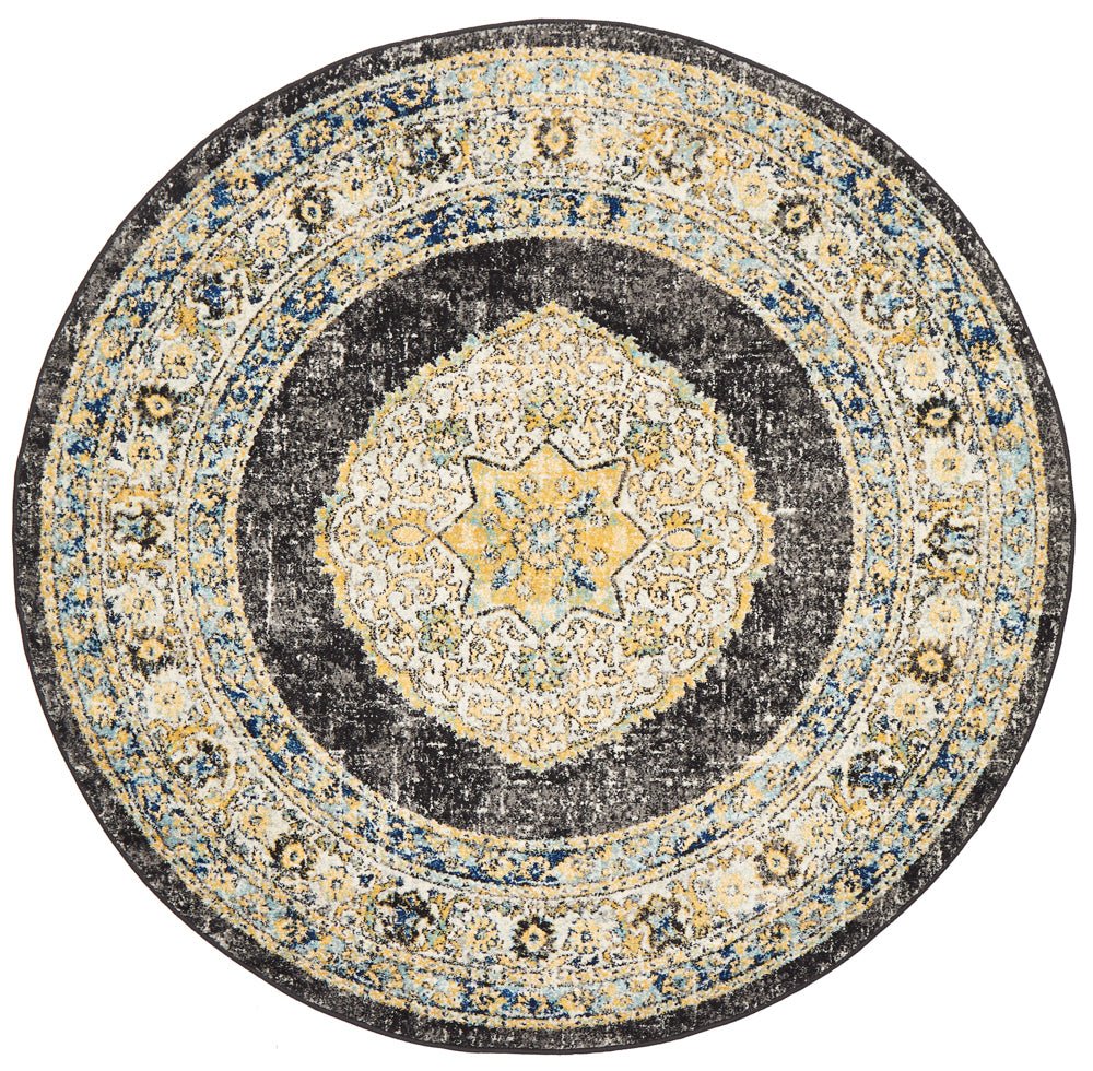 Century 955 Charcoal Round Rug - Click Rugs