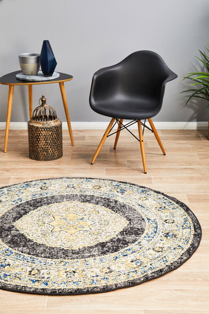 Century 955 Charcoal Round Rug - Click Rugs