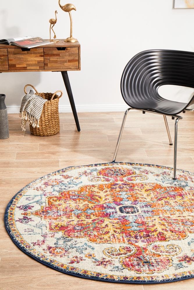 Evoke Carnival White Transitional Round Rug - Click Rugs