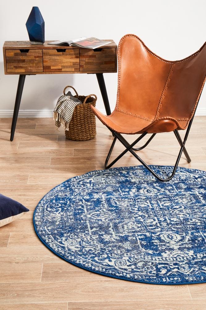 Evoke Contrast Navy Transitional Round Rug - Click Rugs