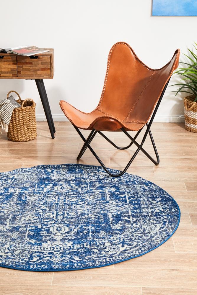 Evoke Contrast Navy Transitional Round Rug - Click Rugs