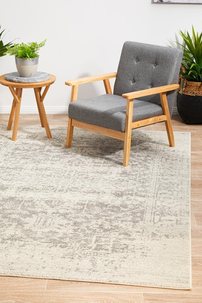 Evoke Dream White Silver Transitional Rug - Click Rugs