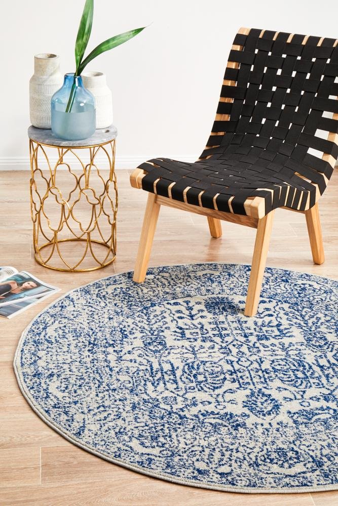 Evoke Frost Blue Transitional Round Rug - Click Rugs