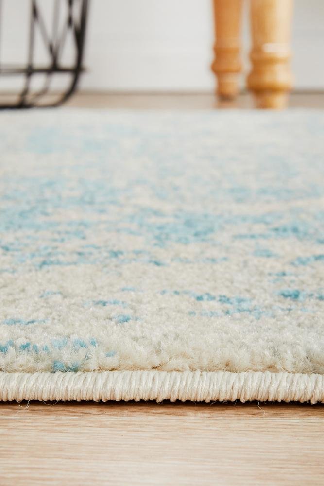 Evoke Glacier White Blue Transitional Runner Rug - Click Rugs