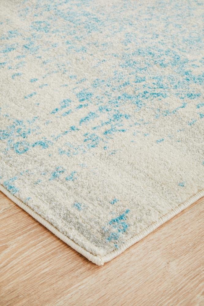 Evoke Glacier White Blue Transitional Runner Rug - Click Rugs