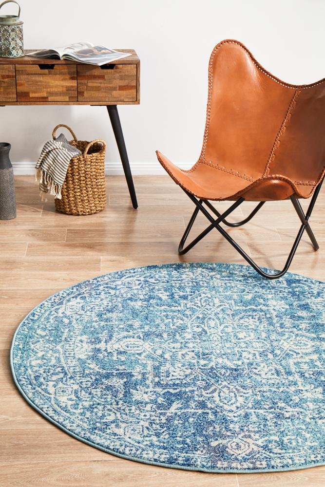 Evoke Muse Blue Transitional Round Rug - Click Rugs