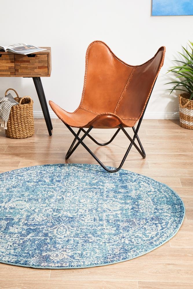 Evoke Muse Blue Transitional Round Rug - Click Rugs