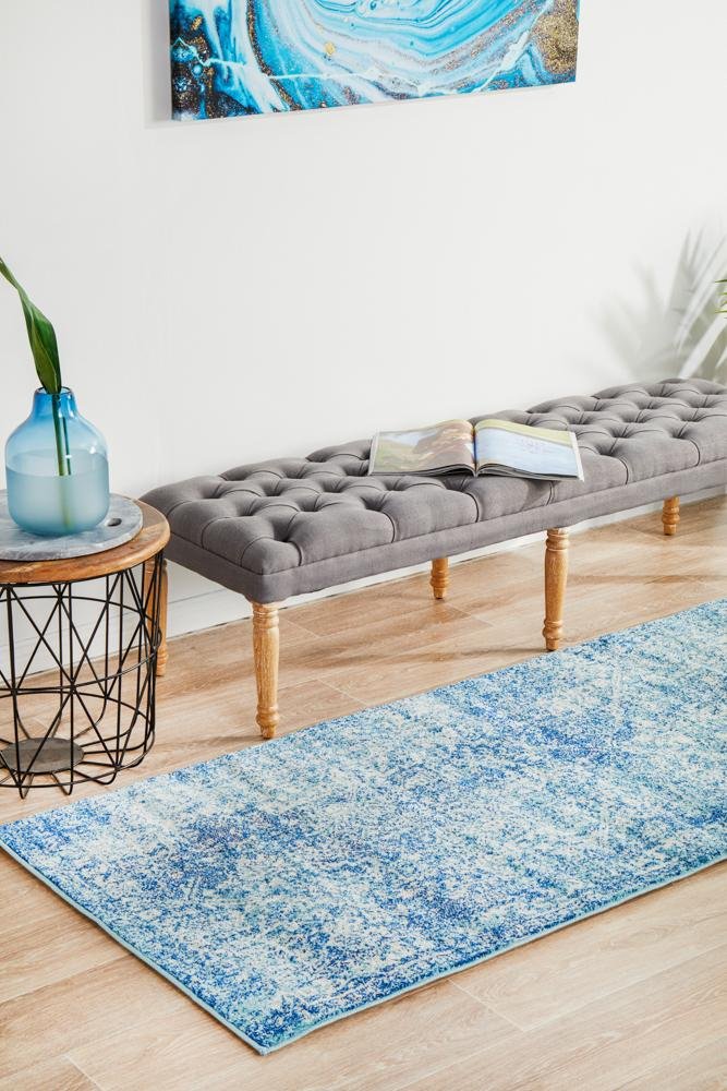 Evoke Muse Blue Transitional Runner Rug - Click Rugs