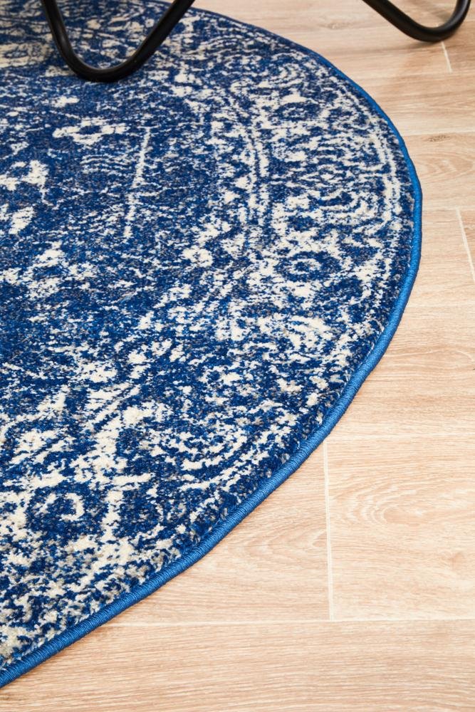 Evoke Oasis Navy Transitional Round Rug - Click Rugs