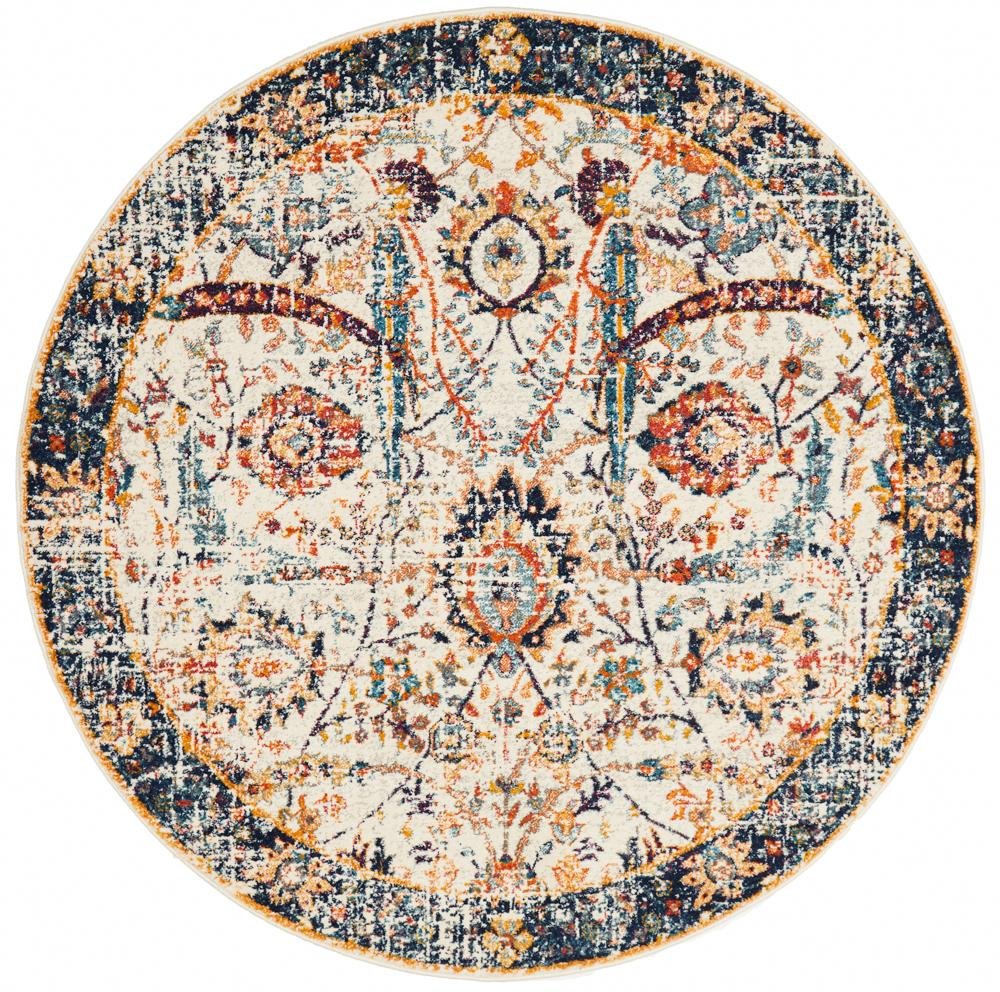 Evoke Peacock Ivory Transitional Round Rug - Click Rugs