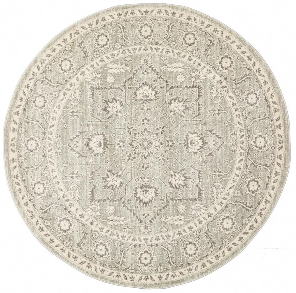 Evoke Silver Flower Transitional Round Rug - Click Rugs