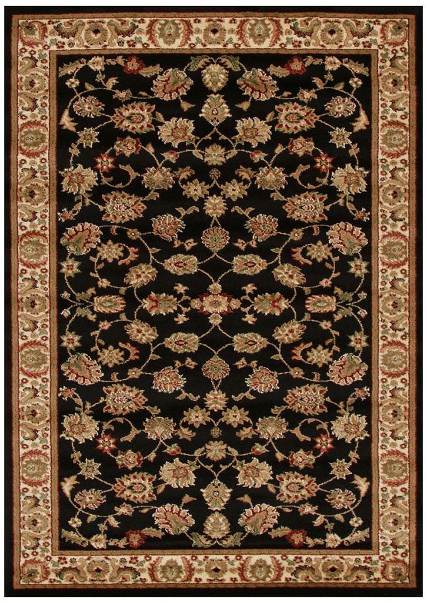 Istanbul Collection Traditional Floral Pattern Black Rug - Click Rugs