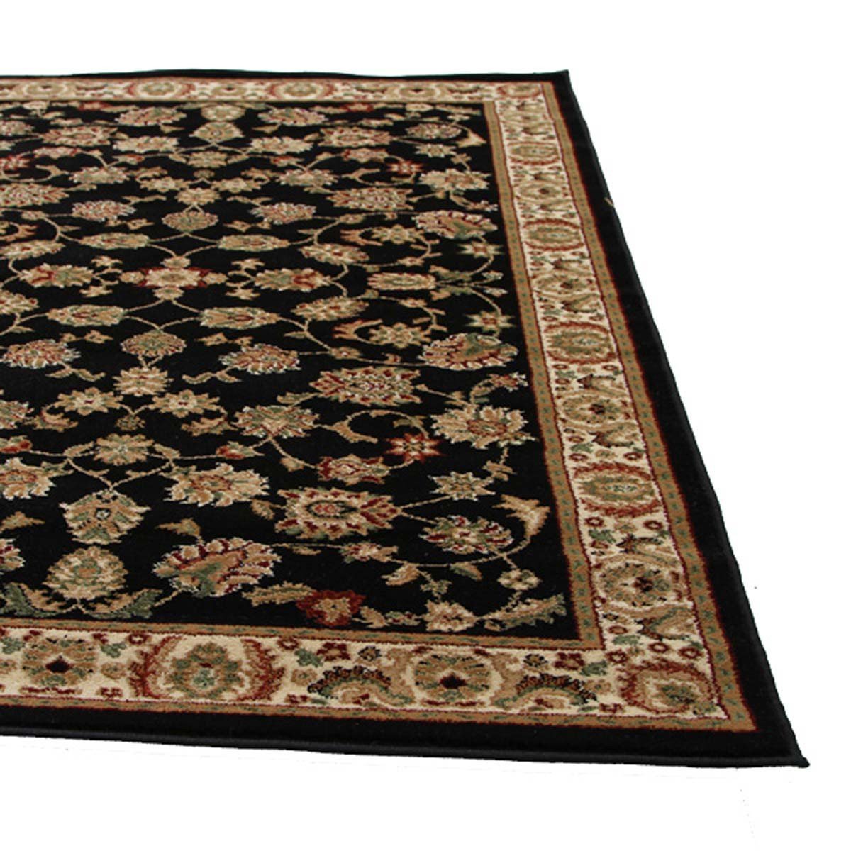 Istanbul Collection Traditional Floral Pattern Black Rug - Click Rugs