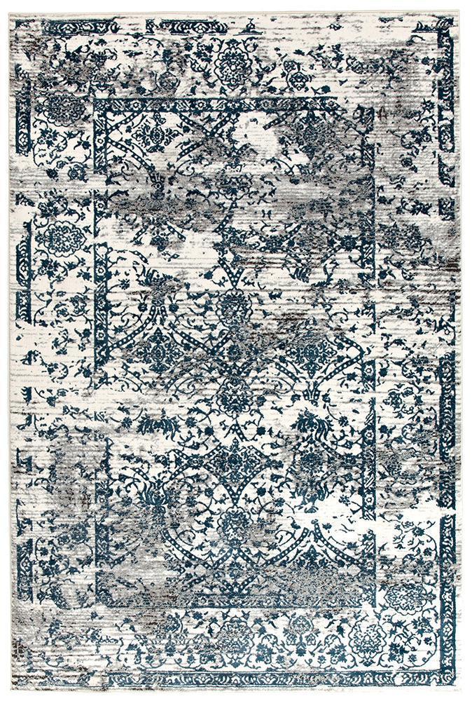 Kendra Yasmin Distressed Transitional Rug White Blue Grey - Click Rugs