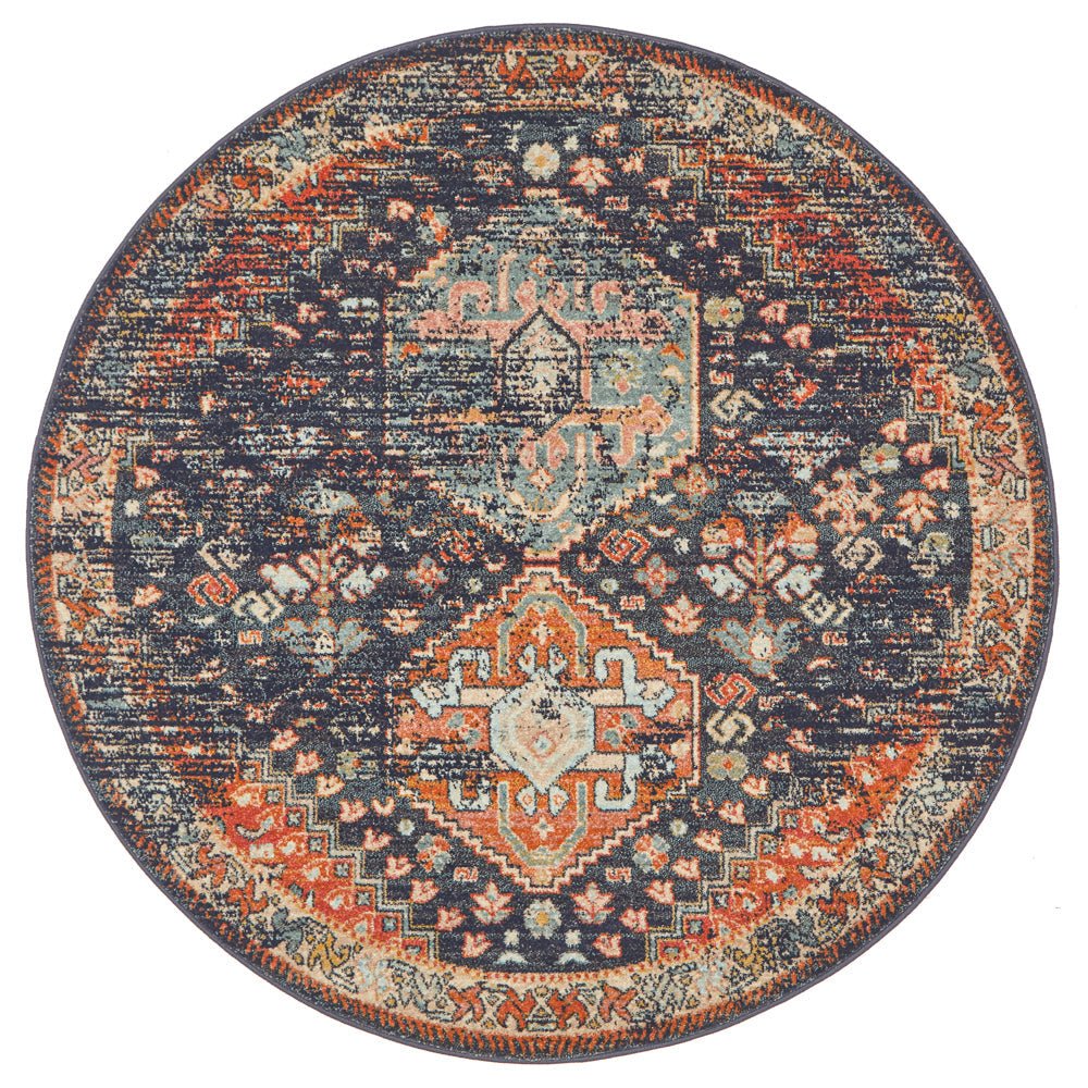 Legacy 854 Navy Round Rug - Click Rugs