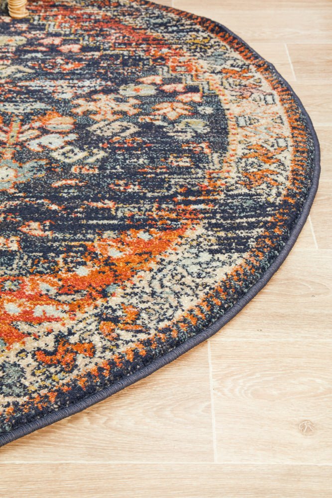 Legacy 854 Navy Round Rug - Click Rugs