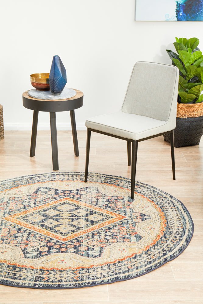 Legacy 863 Navy Round Rug - Click Rugs