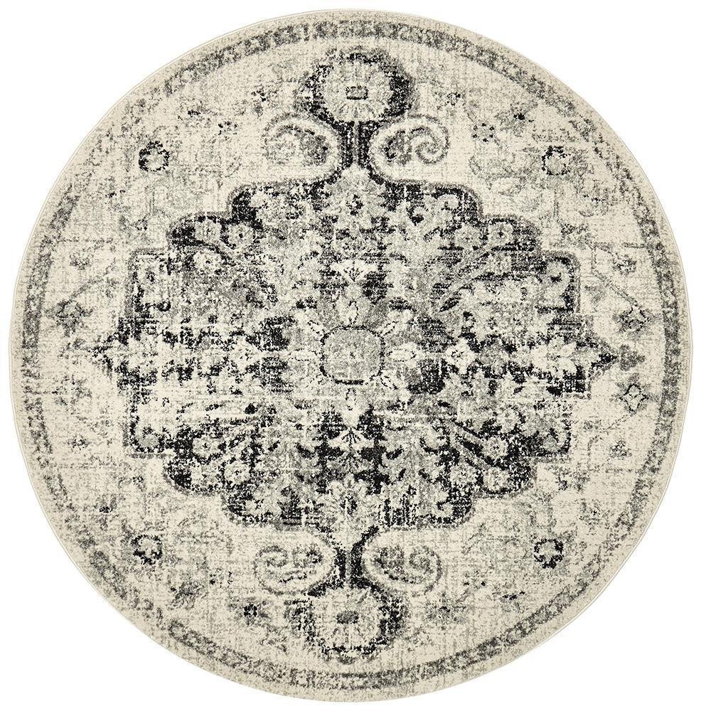 Museum Transitional Charcoal Round Rug - Click Rugs