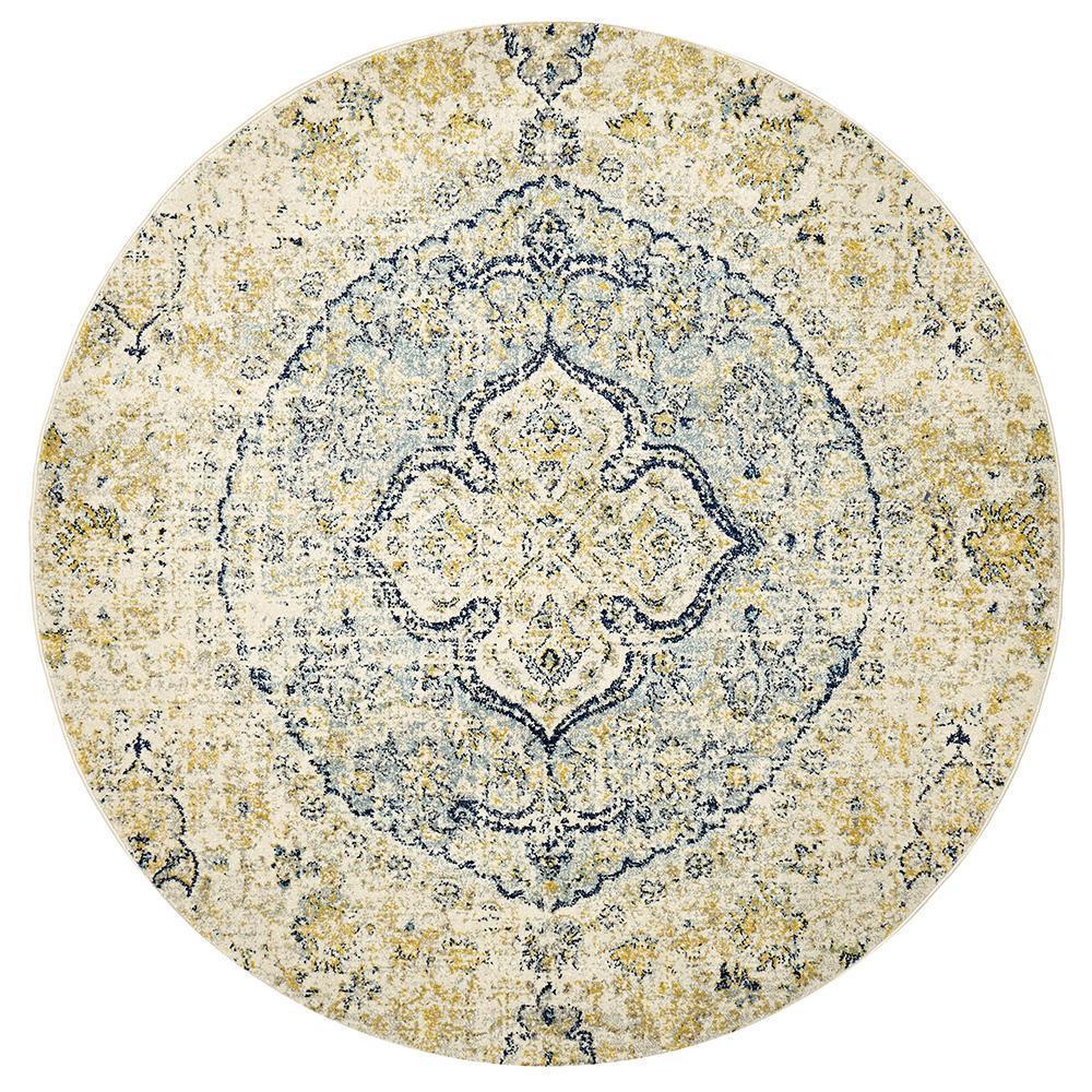 Museum Tyler Sky Blue Round Rug - Click Rugs