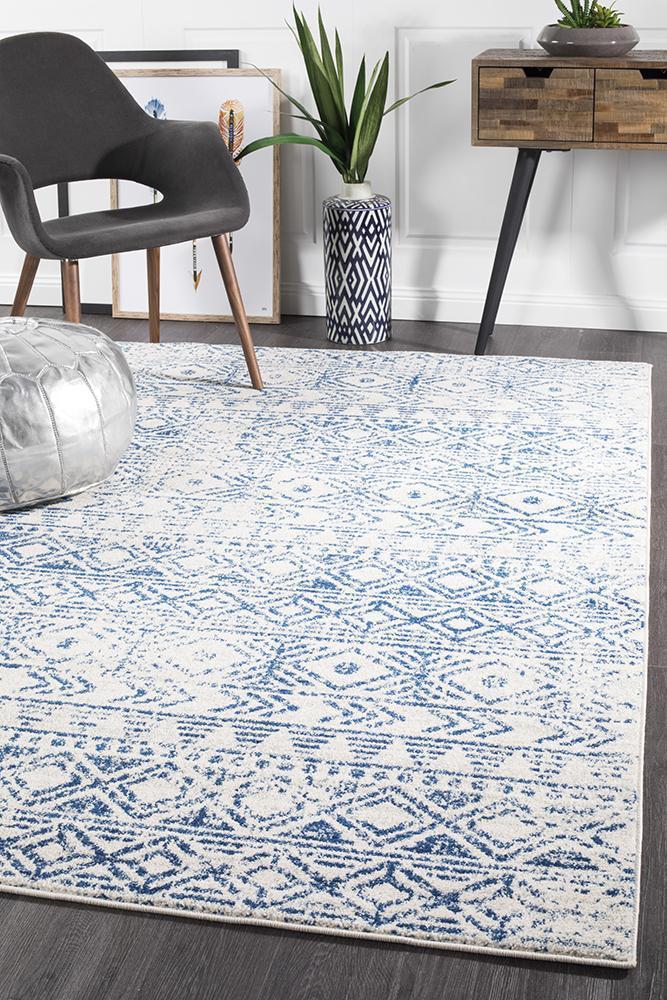 Oasis Ismail White Blue Rustic Rug - Click Rugs
