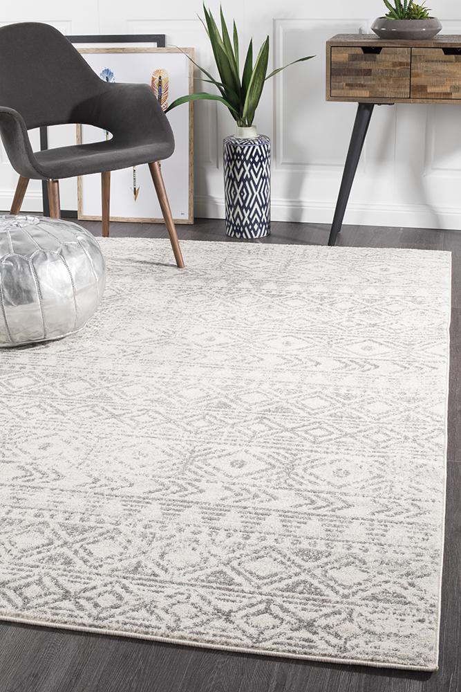 Oasis Ismail White Grey Rustic Rug - Click Rugs