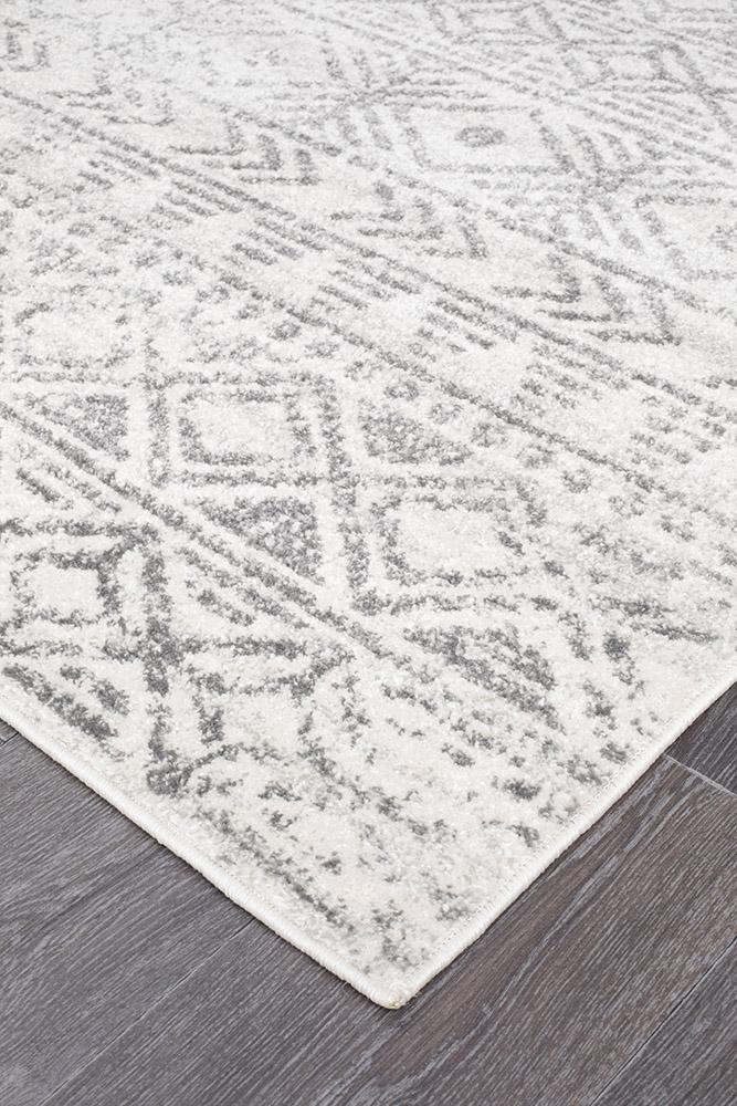 Oasis Ismail White Grey Rustic Runner Rug - Click Rugs