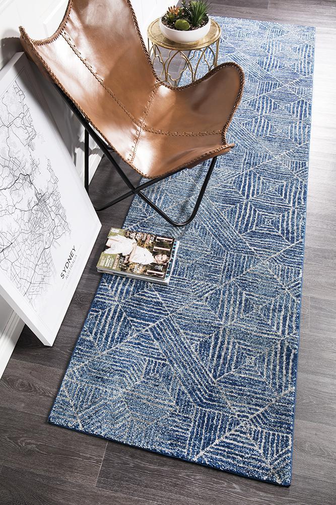Oasis Kenza Contemporary Navy Runner Rug - Click Rugs