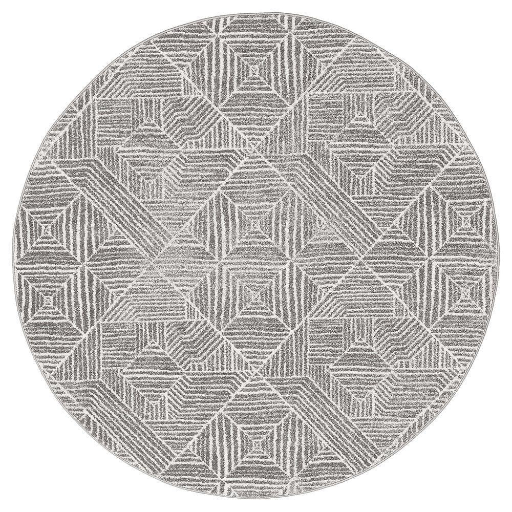 Oasis Kenza Contemporary Silver Round Rug - Click Rugs