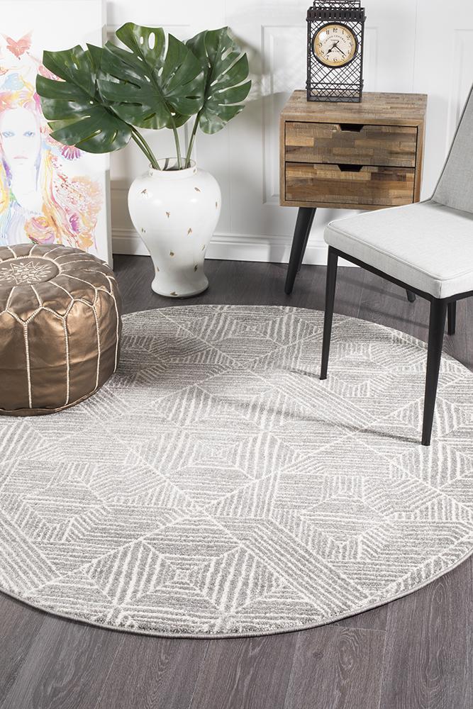 Oasis Kenza Contemporary Silver Round Rug - Click Rugs
