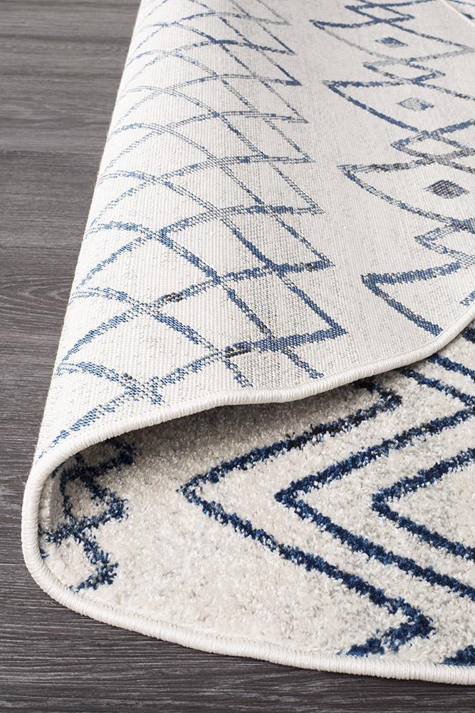 Oasis Nadia White Blue Rustic Tribal Round Rug - Click Rugs
