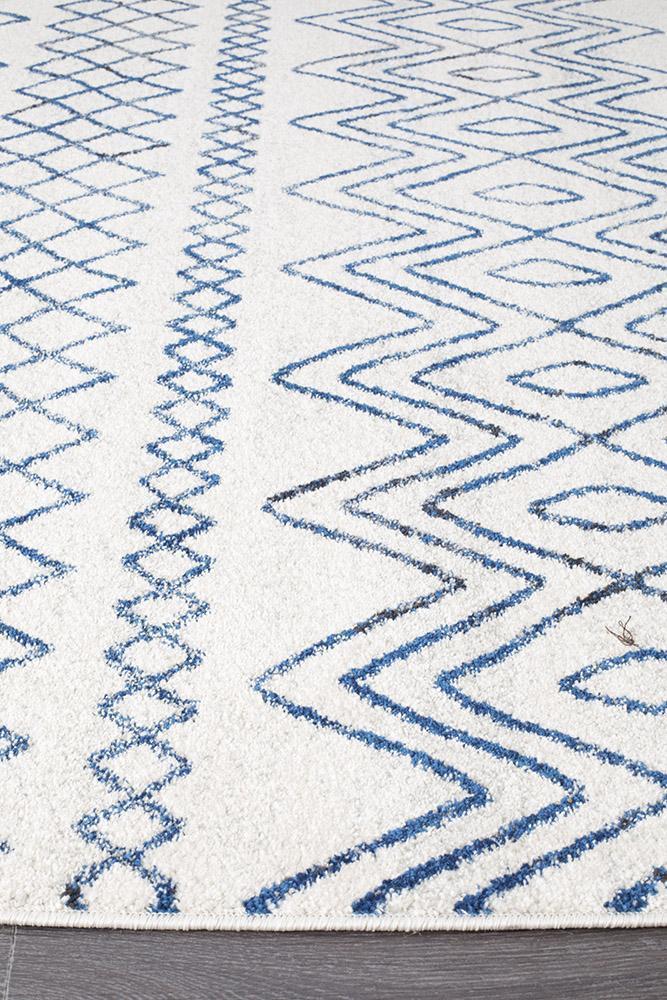 Oasis Nadia White Blue Rustic Tribal Runner Rug - Click Rugs