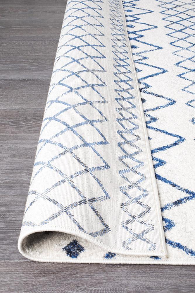 Oasis Nadia White Blue Rustic Tribal Runner Rug - Click Rugs