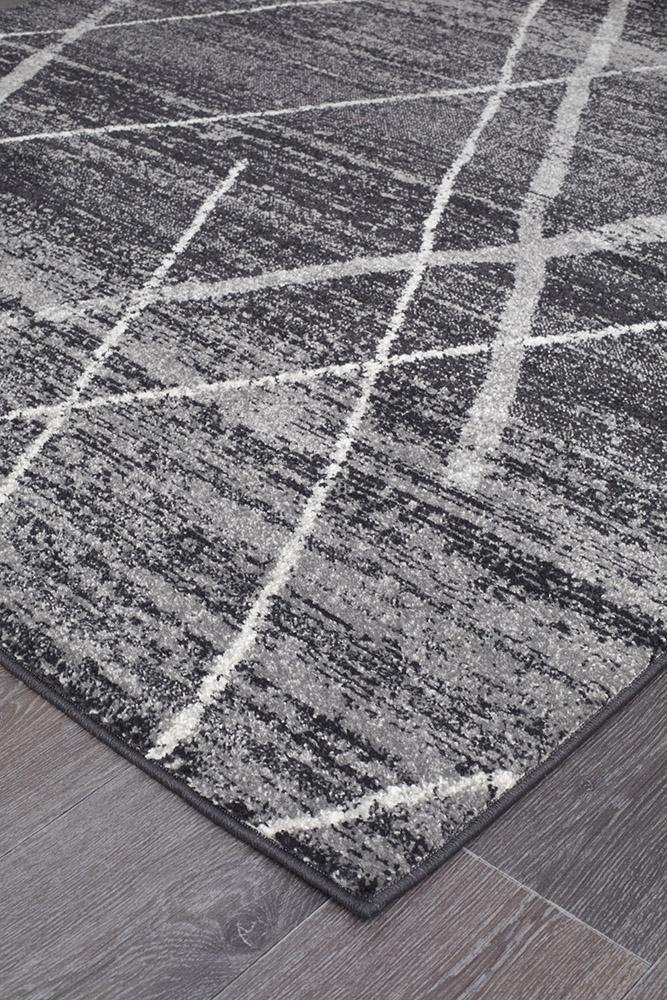 Oasis Noah Charcoal Contemporary Runner Rug - Click Rugs