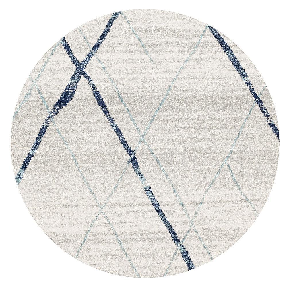 Oasis Noah White Blue Contemporary Round Rug - Click Rugs