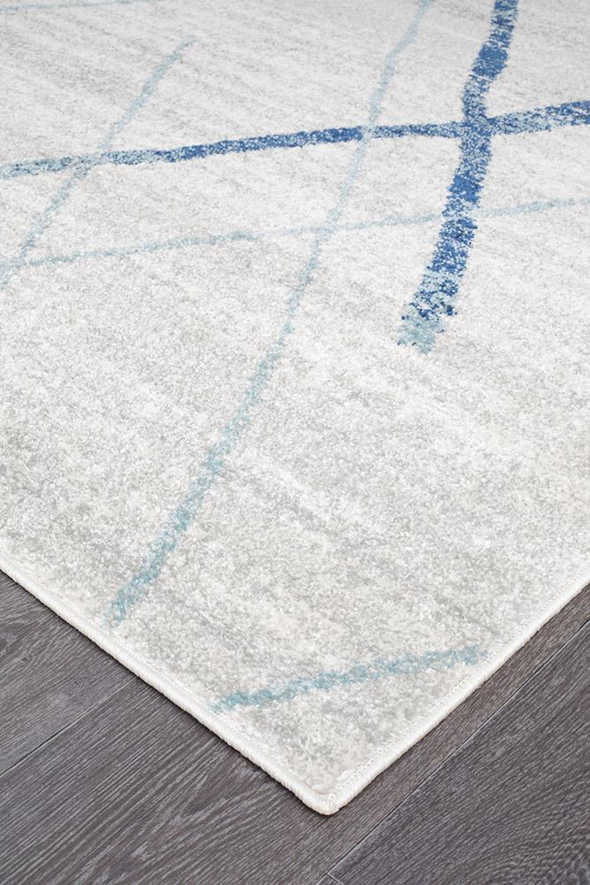 Oasis Noah White Blue Contemporary Runner Rug - Click Rugs