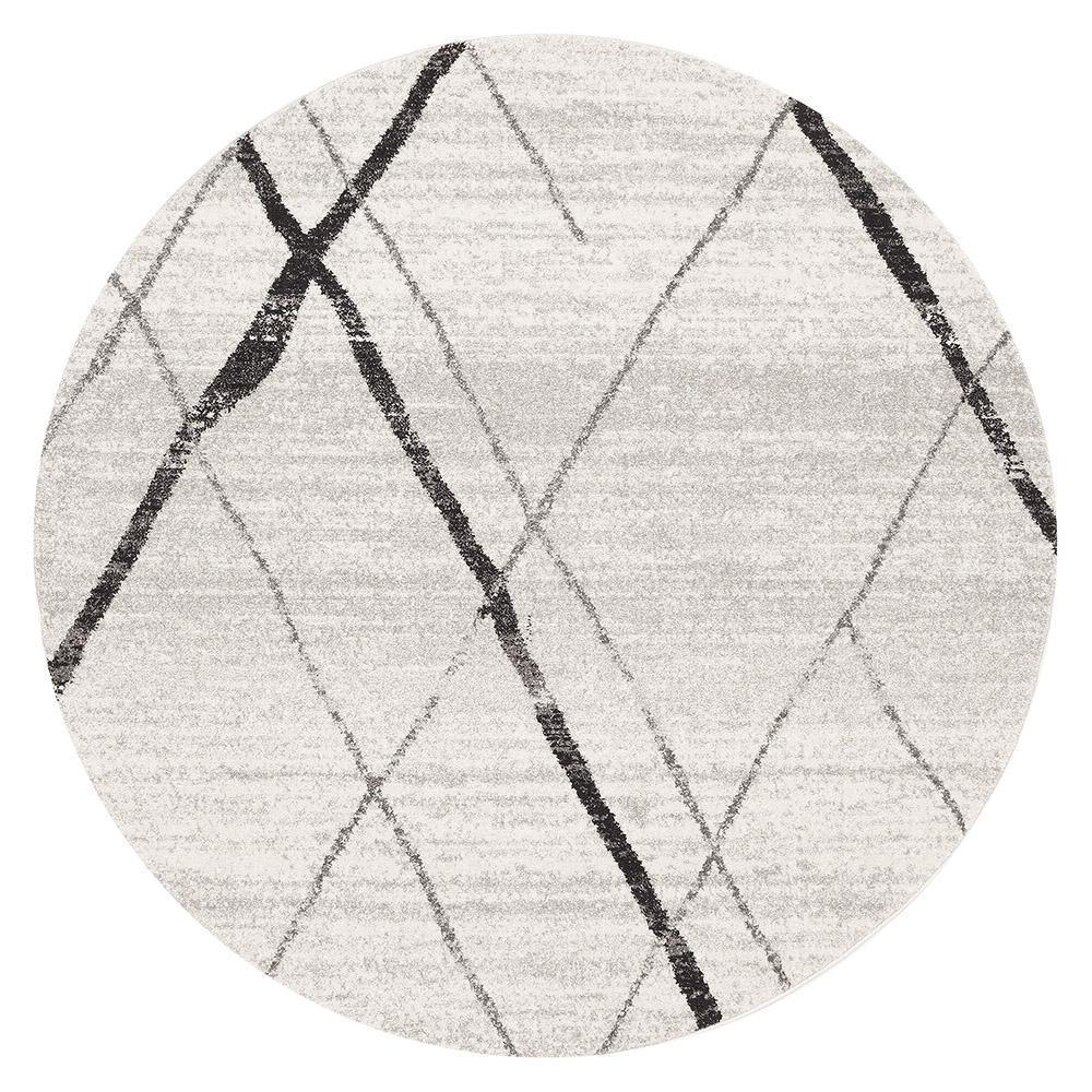 Oasis Noah White Grey Contemporary Round Rug - Click Rugs