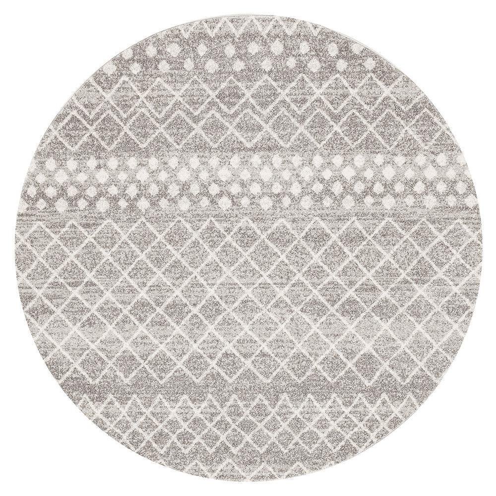 Oasis Selma Silver Tribal Round Rug - Click Rugs