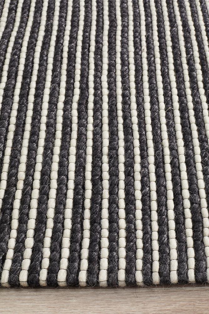 Studio Oskar Felted Wool Striped Rug Black White - Click Rugs