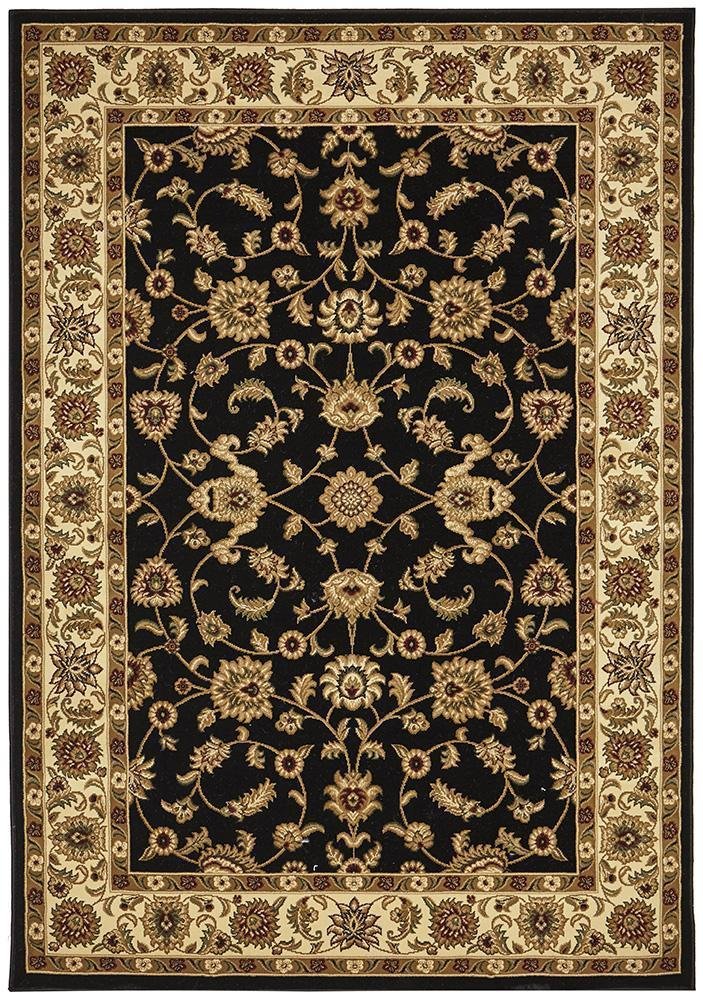 Sydney Collection Classic Rug Black with Ivory Border - Click Rugs
