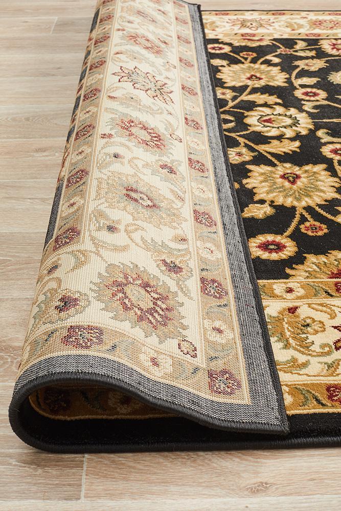 Sydney Collection Classic Rug Black with Ivory Border - Click Rugs