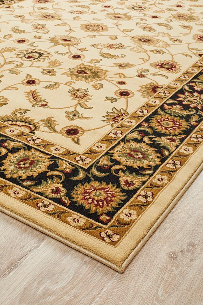 Sydney Collection Classic Rug Ivory with Black Border - Click Rugs