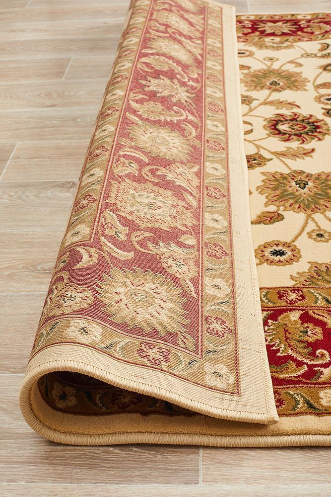 Sydney Collection Classic Rug Ivory with Red Border - Click Rugs