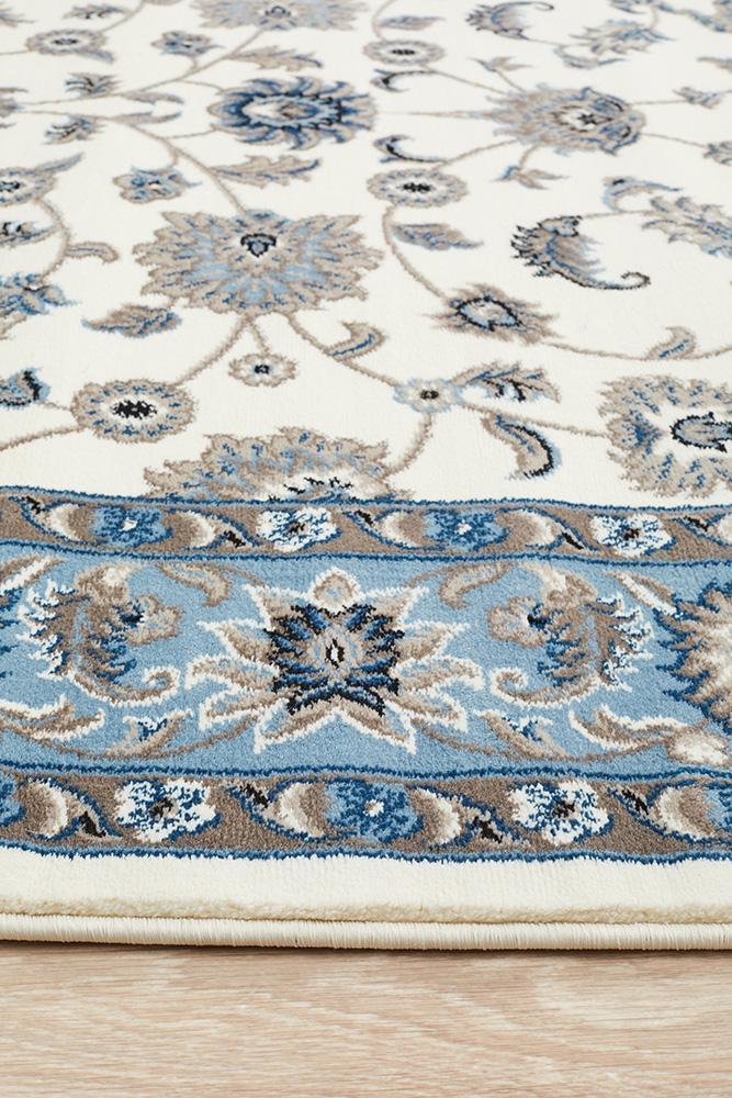 Sydney Collection Classic Rug White with Blue Border - Click Rugs