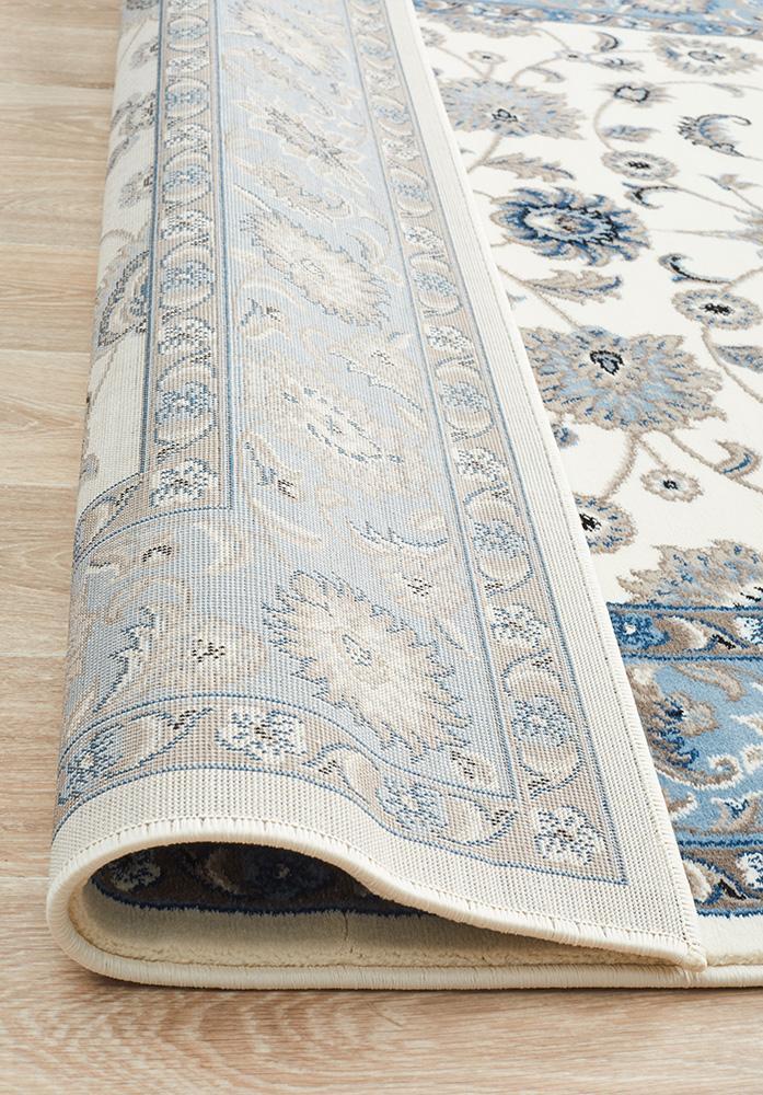 Sydney Collection Classic Rug White with Blue Border - Click Rugs