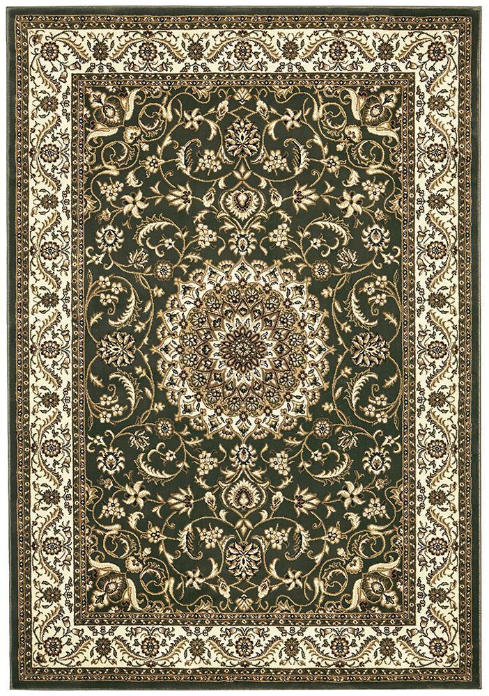 Sydney Collection Medallion Rug Green with Ivory Border - Click Rugs