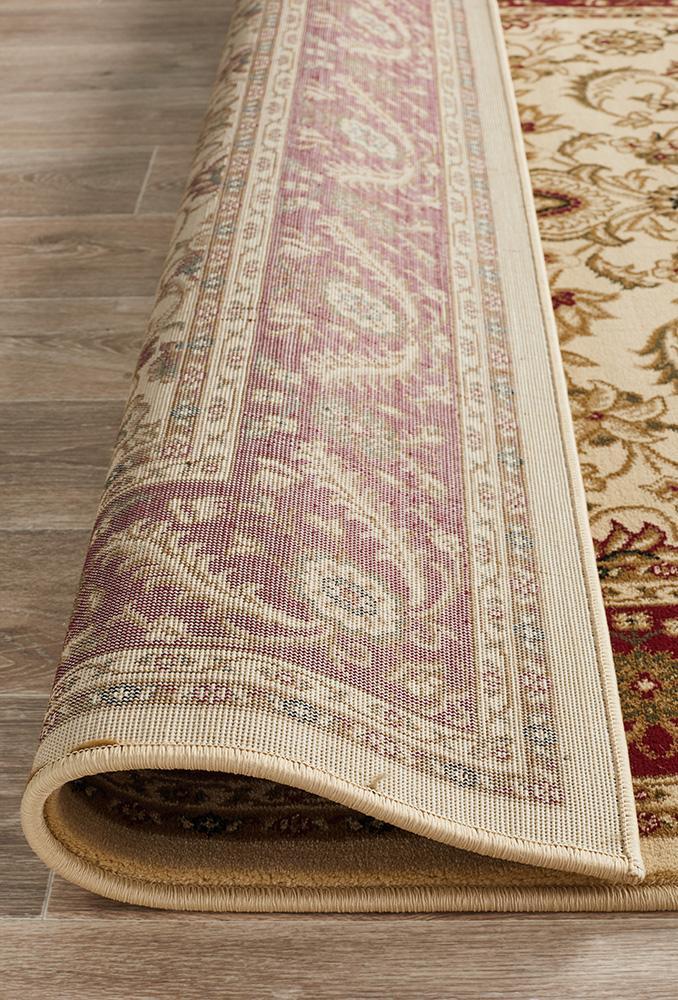Sydney Collection Medallion Rug Ivory with Red Border - Click Rugs