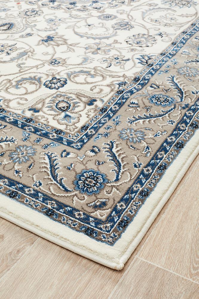 Sydney Collection Medallion Rug White with Beige Border - Click Rugs