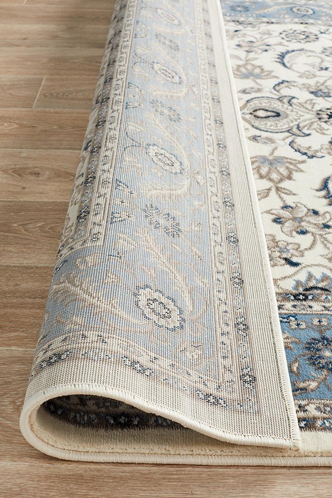 Sydney Collection Medallion Rug White with Blue Border - Click Rugs