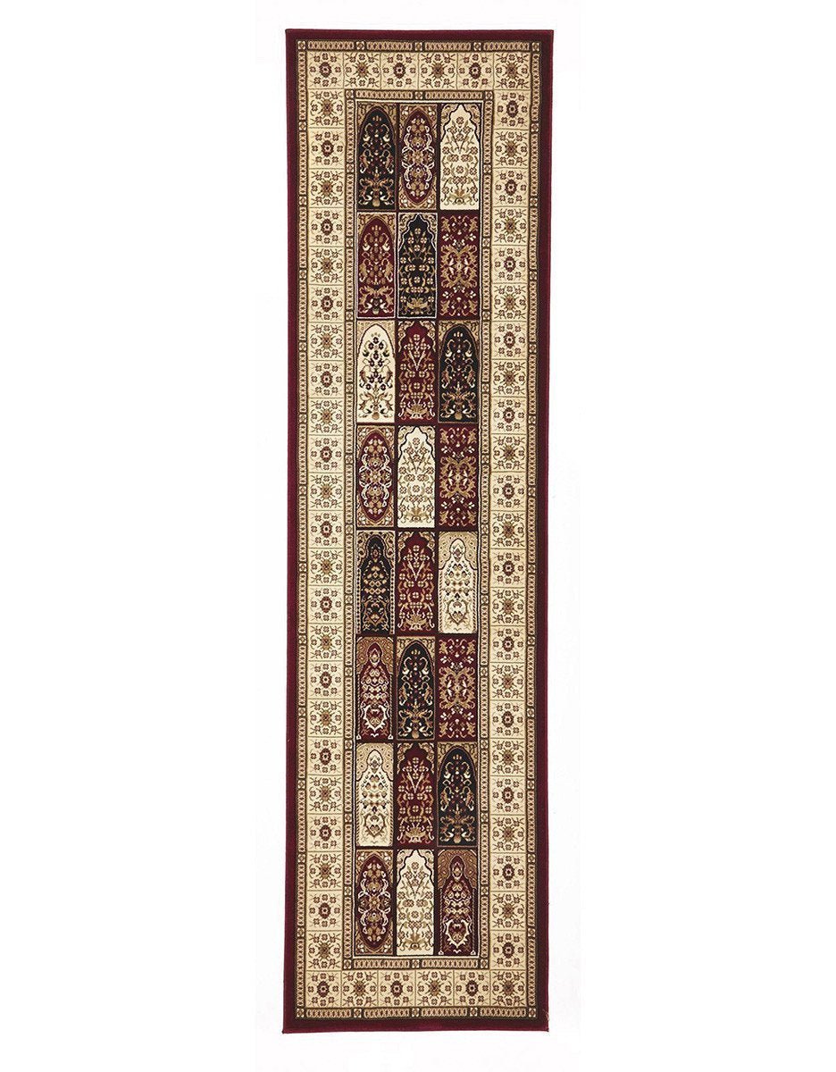 Sydney Collection Traditional Panel Pattern Rug Burgundy - Click Rugs